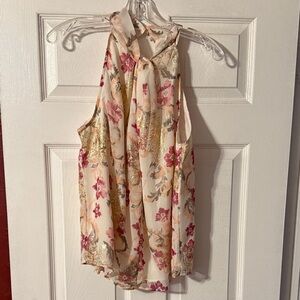 Floral Sleeveless Top - Cream and Pink